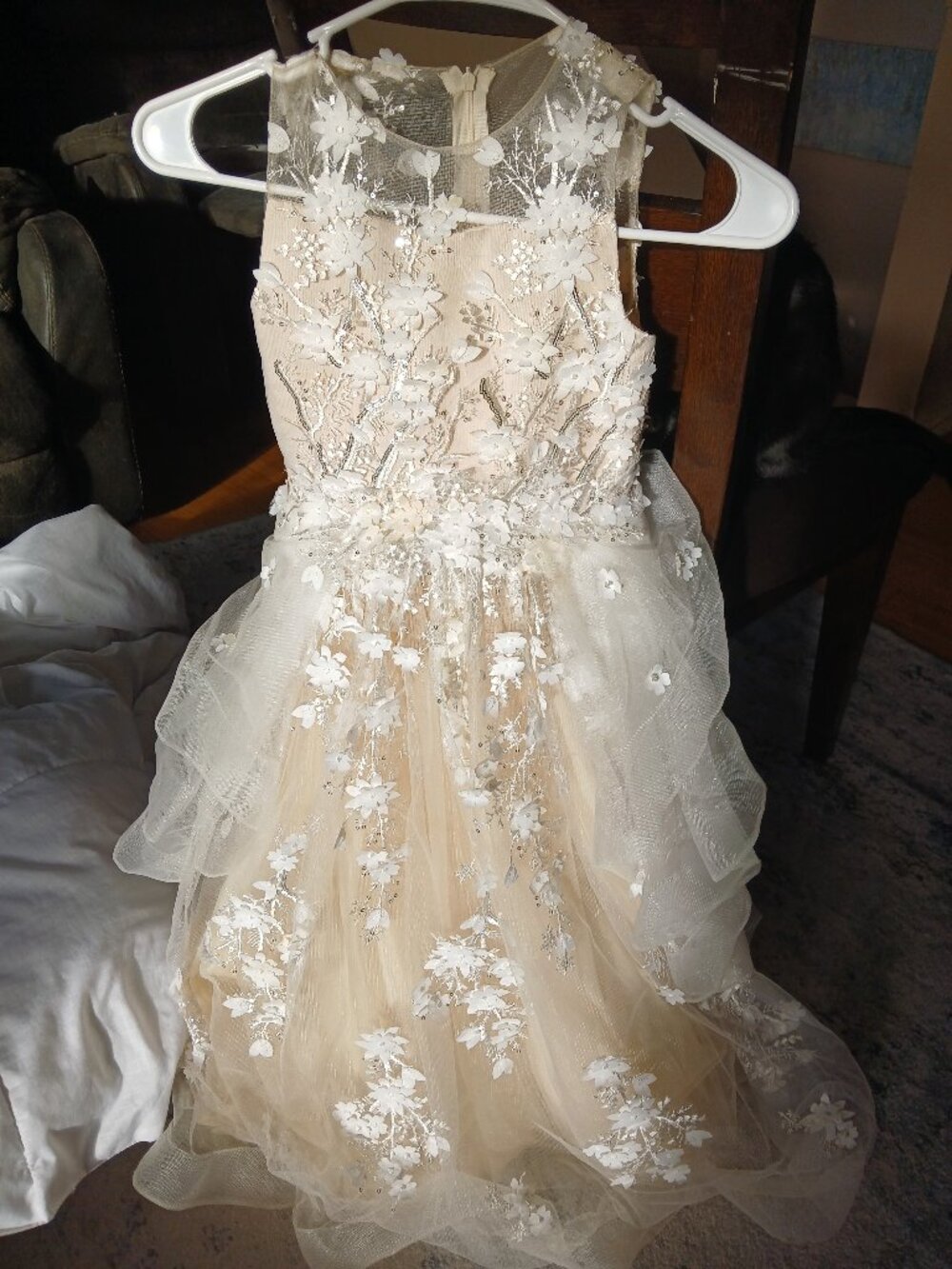 Off white & champagne flowe girl dress